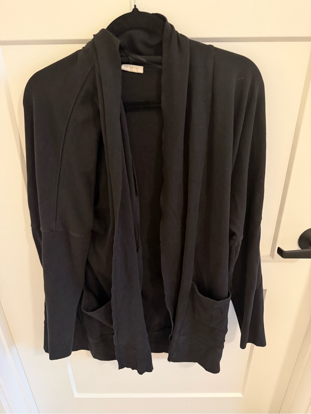 Pact Airplane Wrap Cardigan Black M/L 100% Organic Cotton Open Front Travel